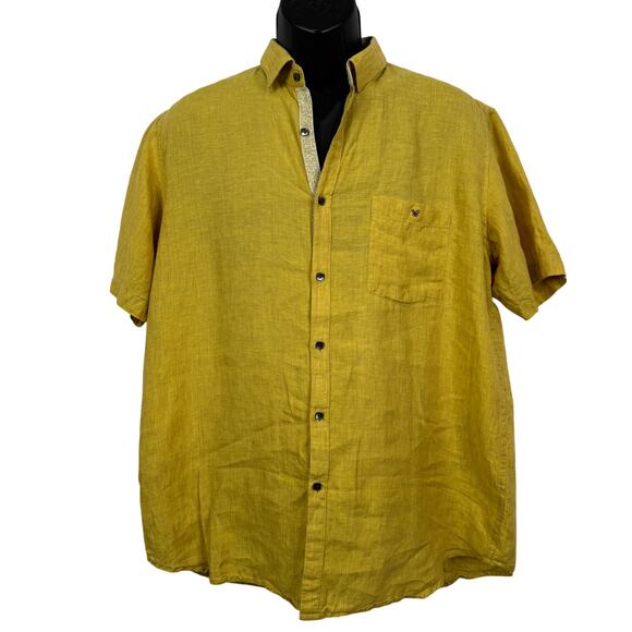 Harsh Vardhan Pure Linen Tailored Fit Short Sleeve Button Down Shirt Size XL - Picture 1 of 5